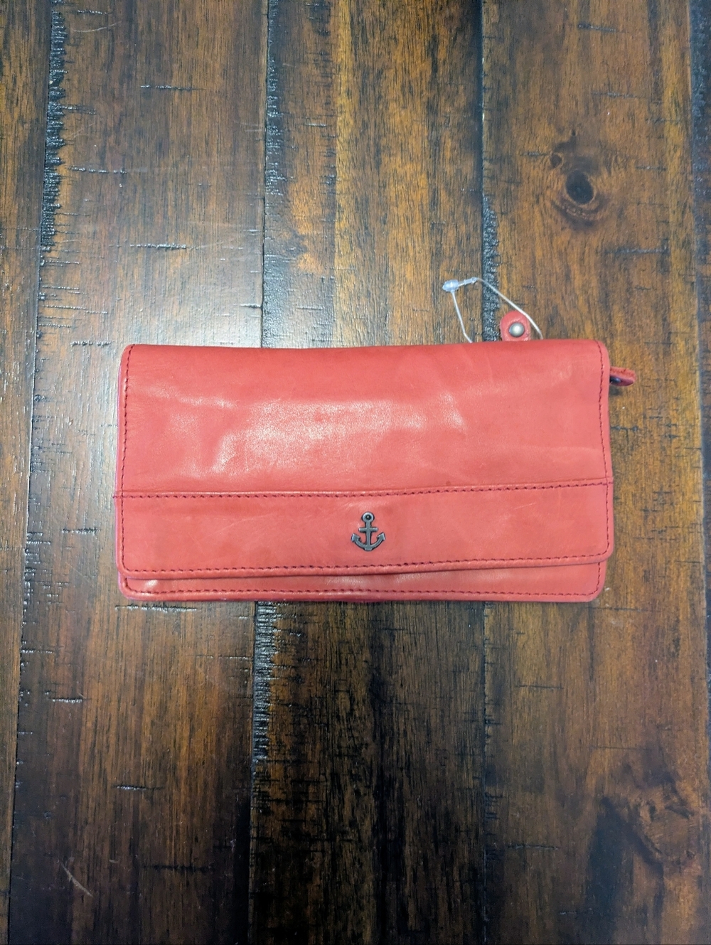 Red Fold-Over Wallet with Anchor Accent